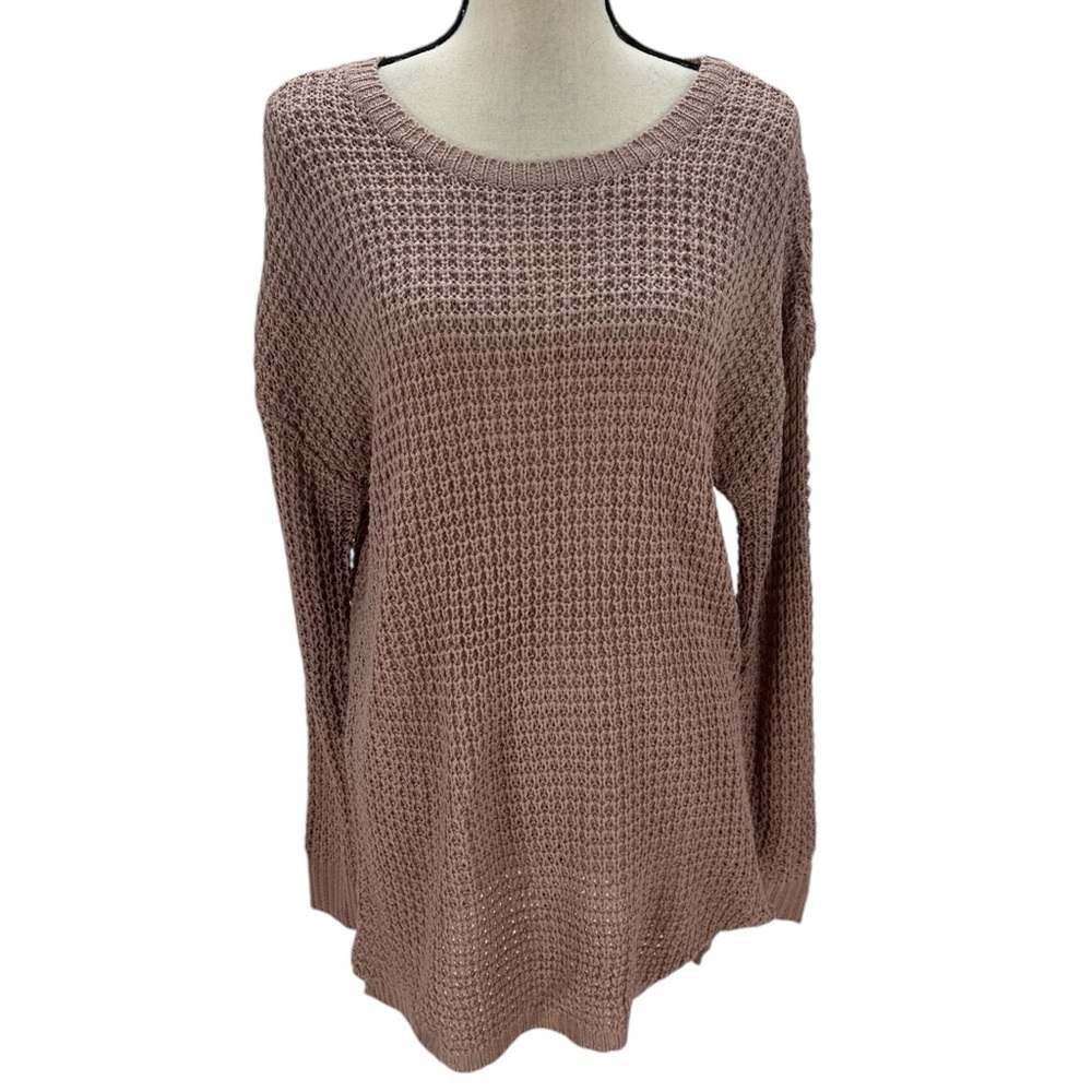 Ultra Flirt Long Sleeve Crew Neck Loose Knit Sweater - Rose Pink - size XL